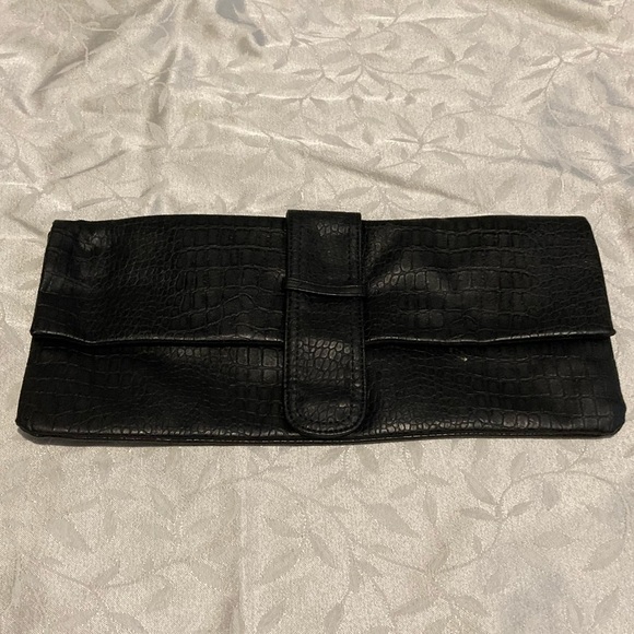 BLACK CLUTCH BAG SNAP TEXTURED PURSE - Picture 1 of 6